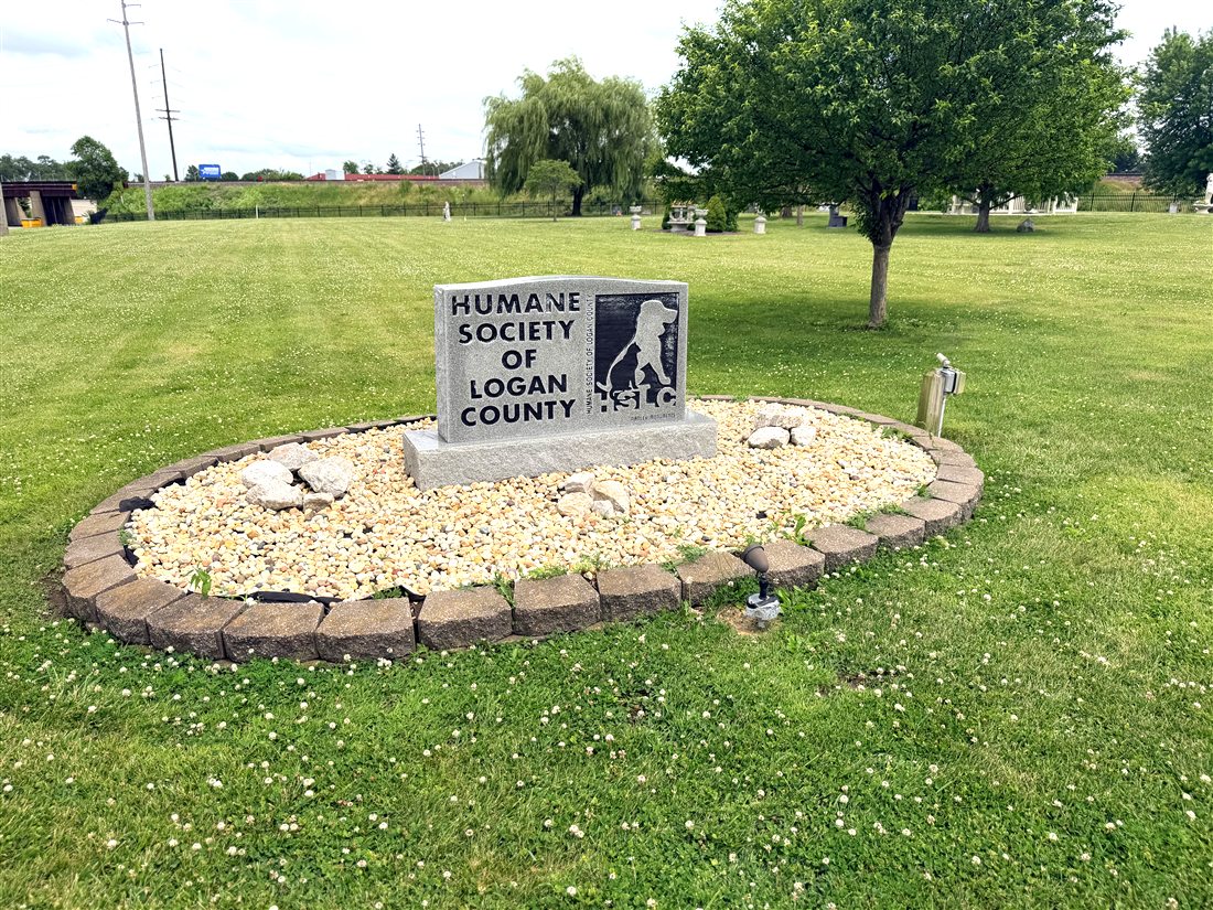 The Humane Society of Logan County stone monument at the cemetery
